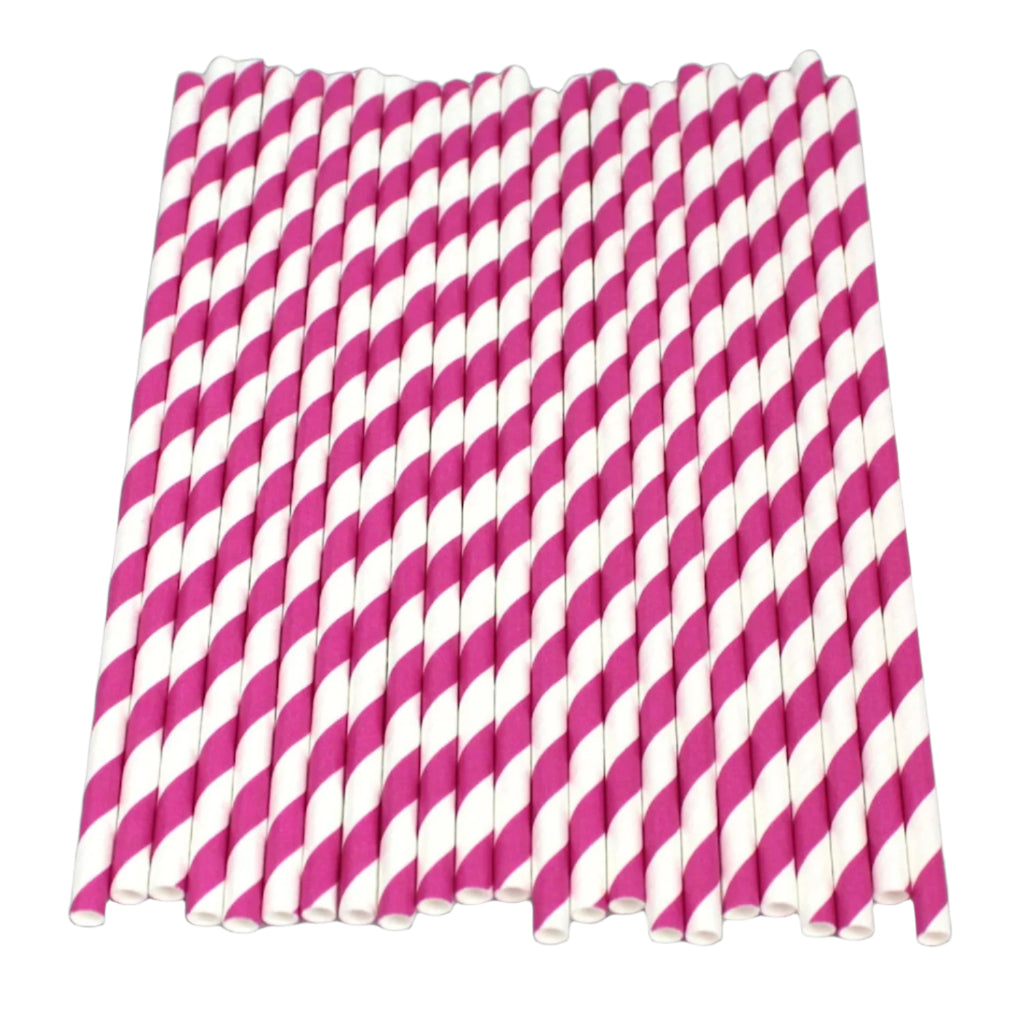 Pink and white striped straws on a light gray background